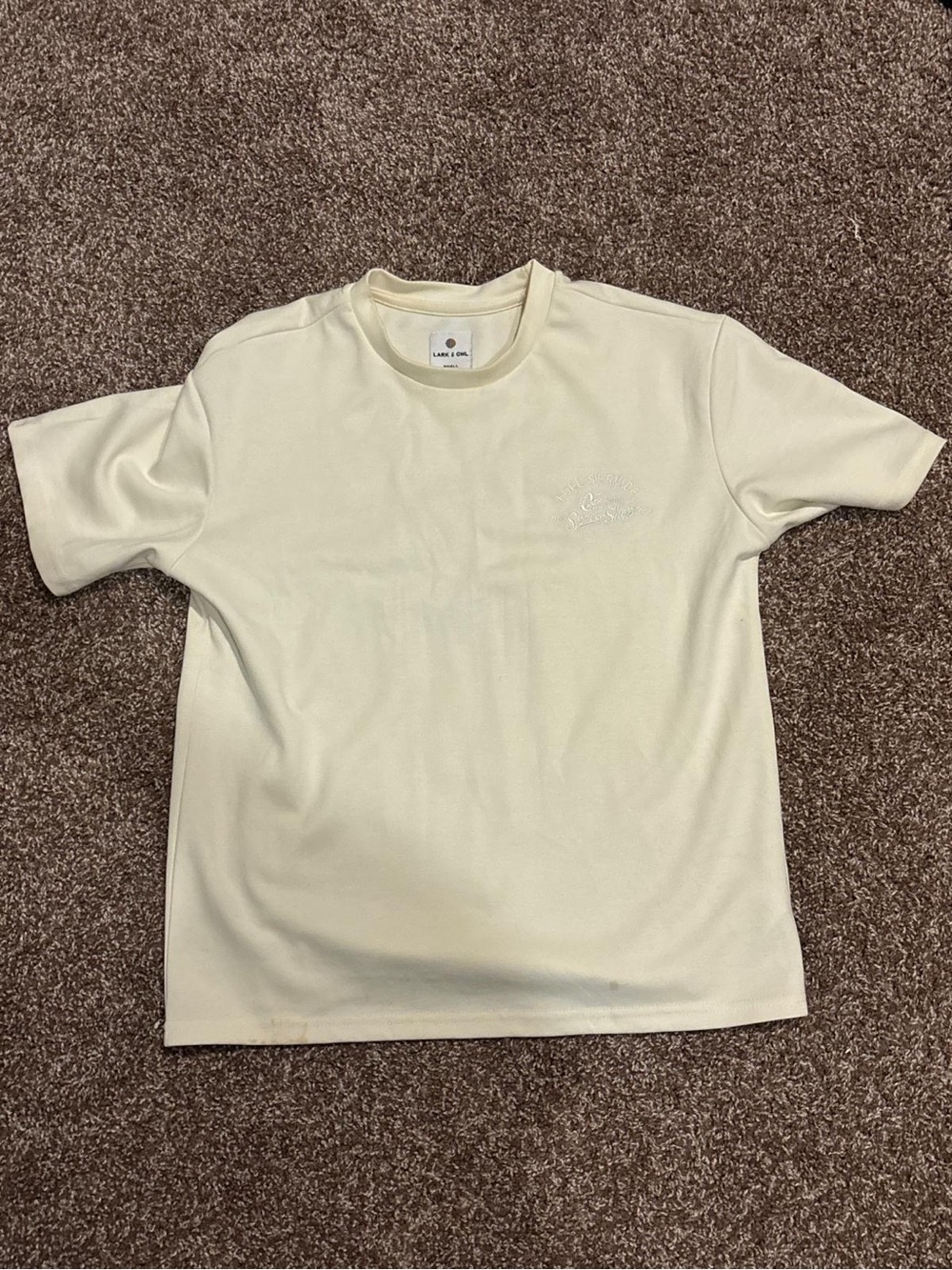 Minimal Embroidered Crew Neck Tee - Cream